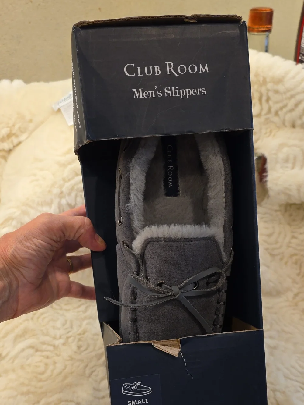 Club Room GRAY Slippers Mens Small 6-7 New In Box, Young Mans Size Small